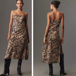 Anthropologie Square-Neck Slip Dress NWT in Neutral Motif XS